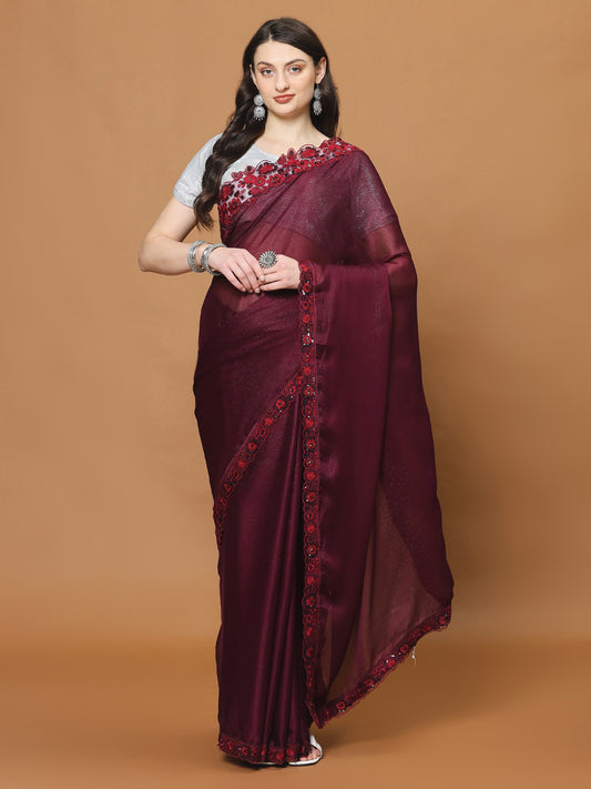 Zari Border Booti Georgette Woven Saree