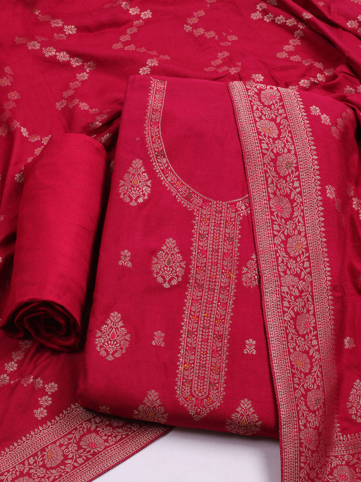 Pashmina Woven Design Unstitched Kurta With Pant &amp; Dupatta