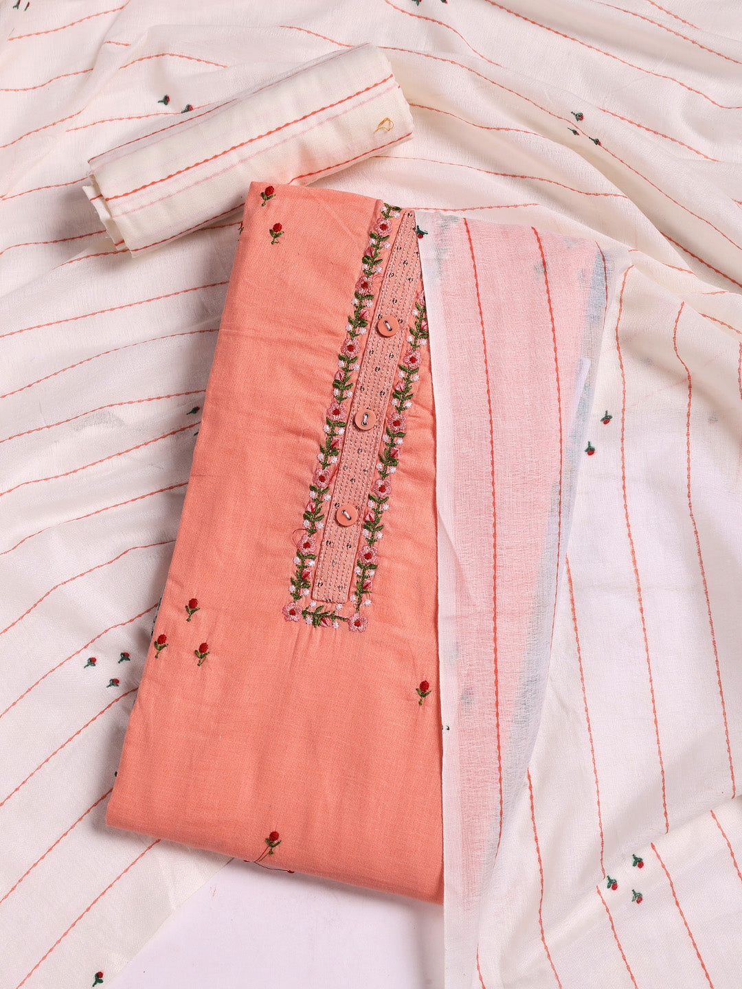 Printed Cotton Blend Unstitched Suit With Dupatta