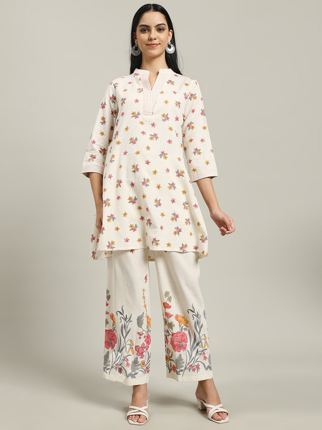 Printed Cotton Blend Kurta With Pants