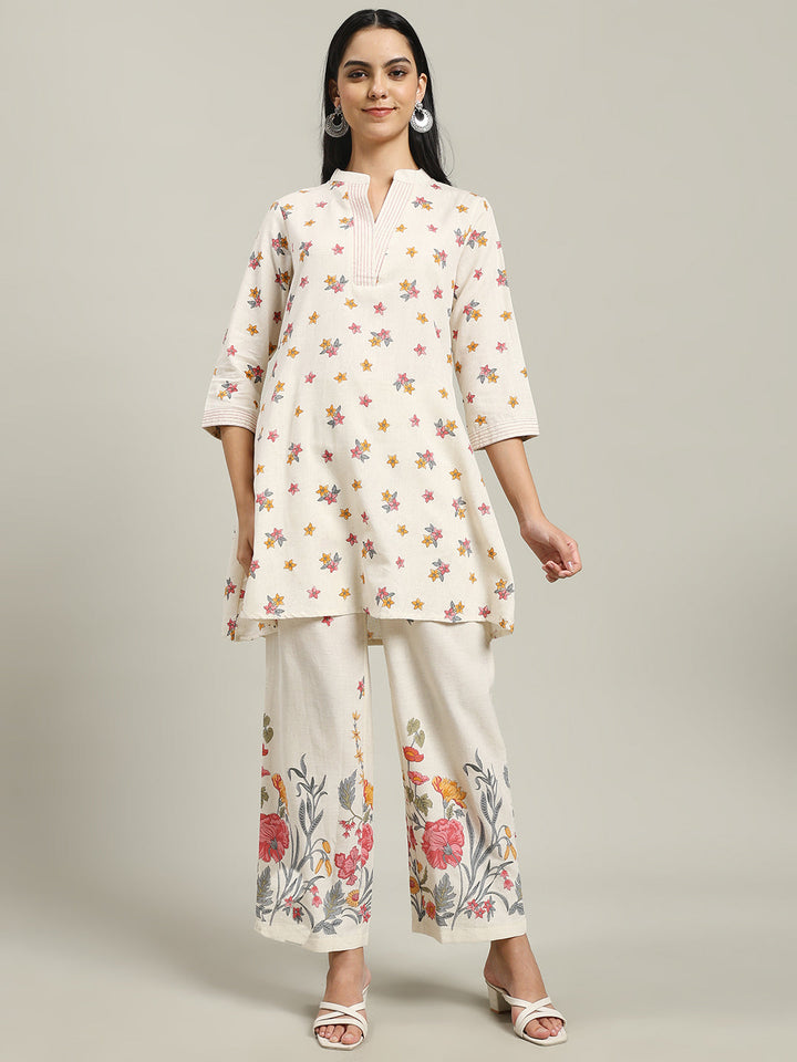 Printed Cotton Blend Kurta With Pants