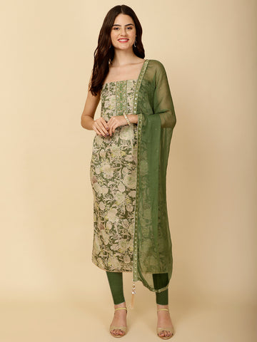 Floral Printed Cotton Unstitched Suit Piece With Dupatta