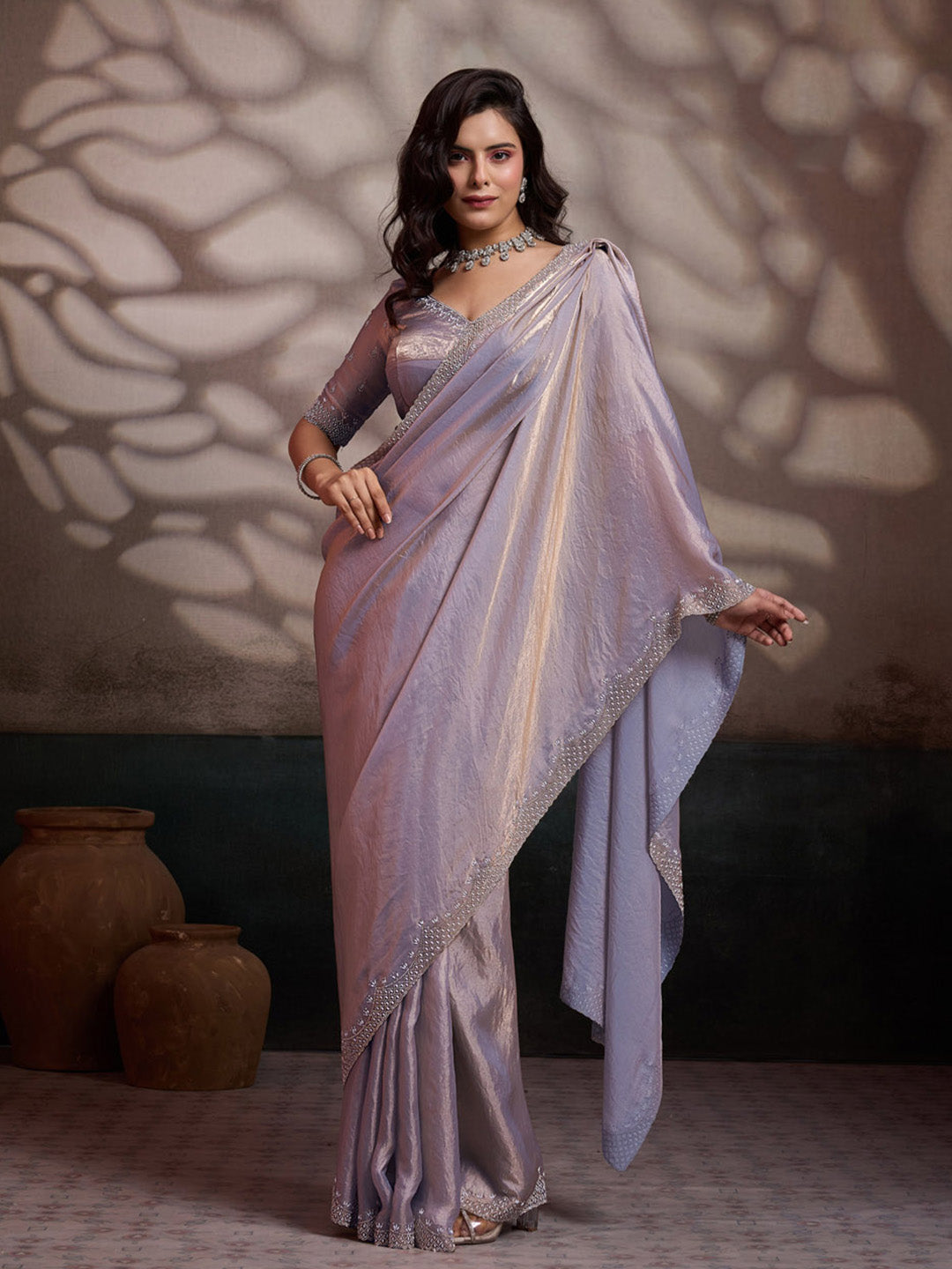 Embroidered Satin Velvet Saree