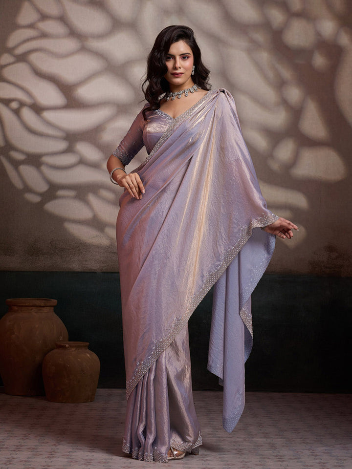 Embroidered Satin Velvet Saree