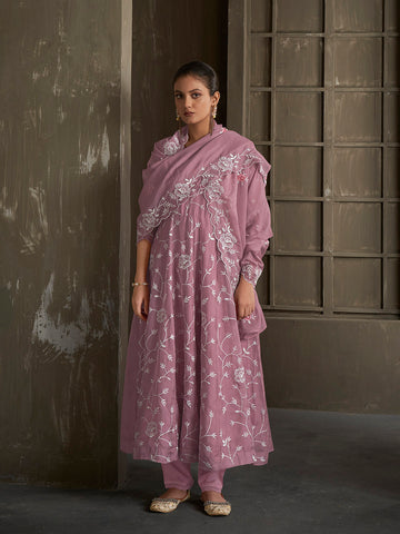 Embroidery Jaal Organza Kurta With Pants & Dupatta