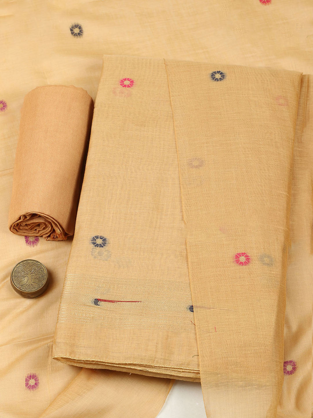 Embroidered Chanderi Unstitched Suit With Pant &amp; Dupatta