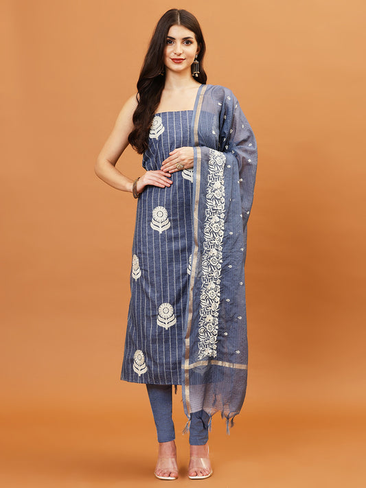 Embroidered Cotton Blend Unstitched Suit Piece With Dupatta