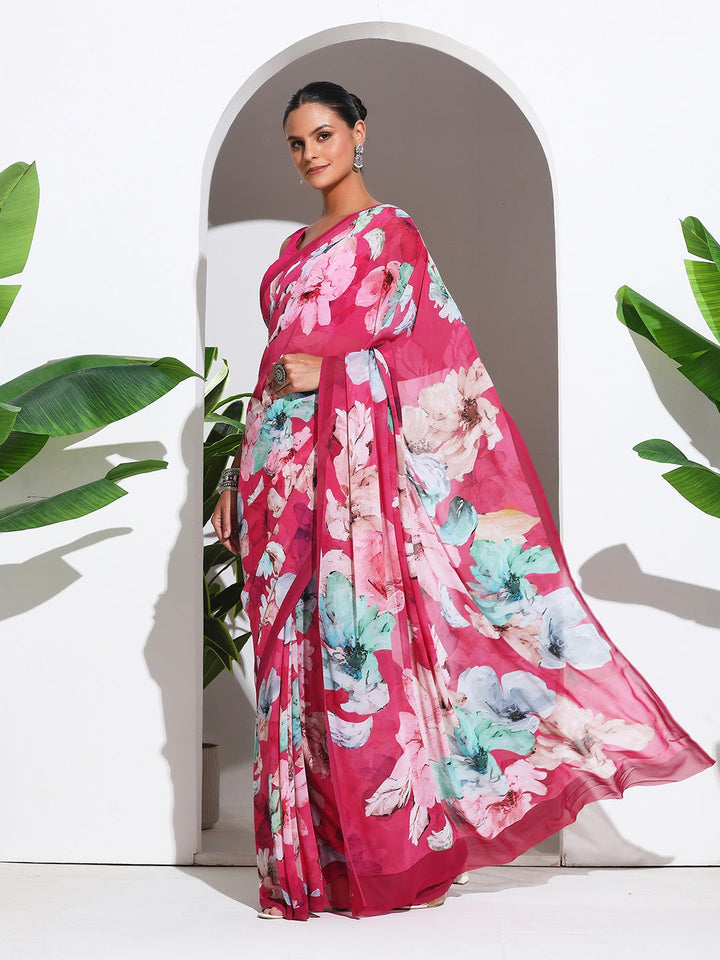 Floral Printed Georgette Saree
