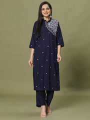 Resham Embroidery Cotton Blend Kurti With Pants