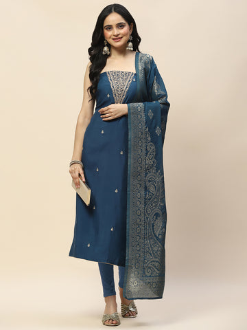 Neck Embroidery Chanderi Unstitched Suit Piece With Dupatta