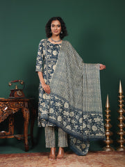 Printed Cotton Blend Suit With Pant & Dupatta