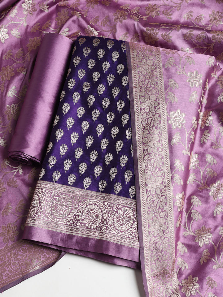 Woven Banarasi Chanderi Unstitched Suit With Dupatta
