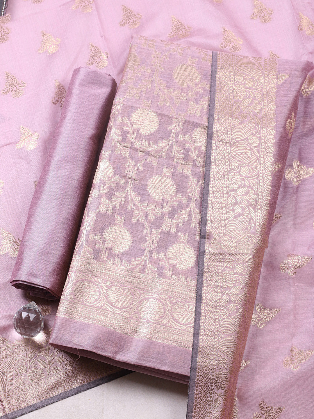Woven Design Chanderi Unstitched Suit With Pant &amp; Dupatta