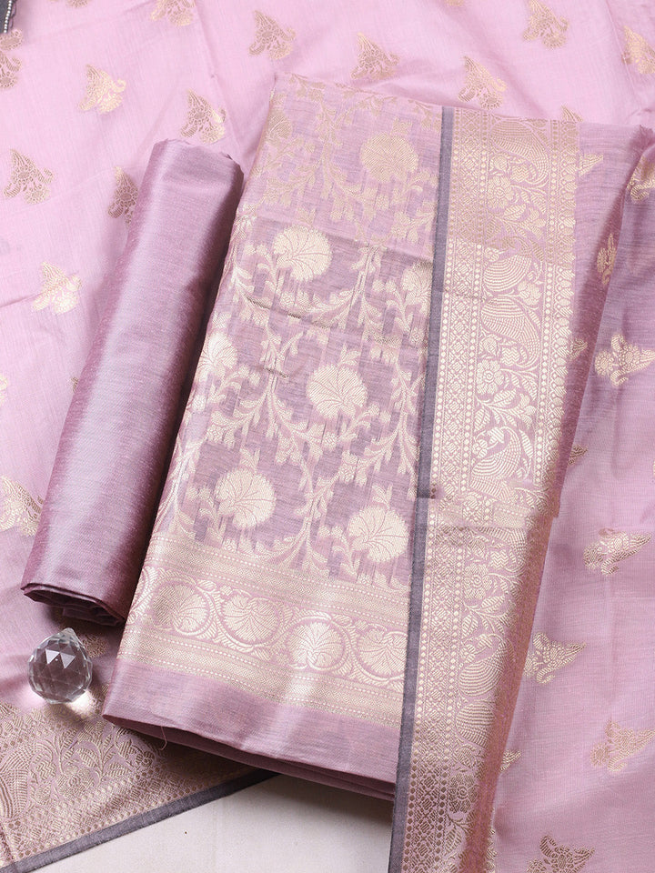 Woven Design Chanderi Unstitched Suit With Pant &amp; Dupatta