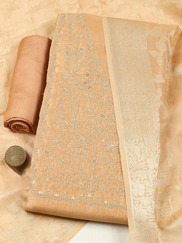 Embroidered Tissue Unstitched Suit With Pant &amp; Dupatta