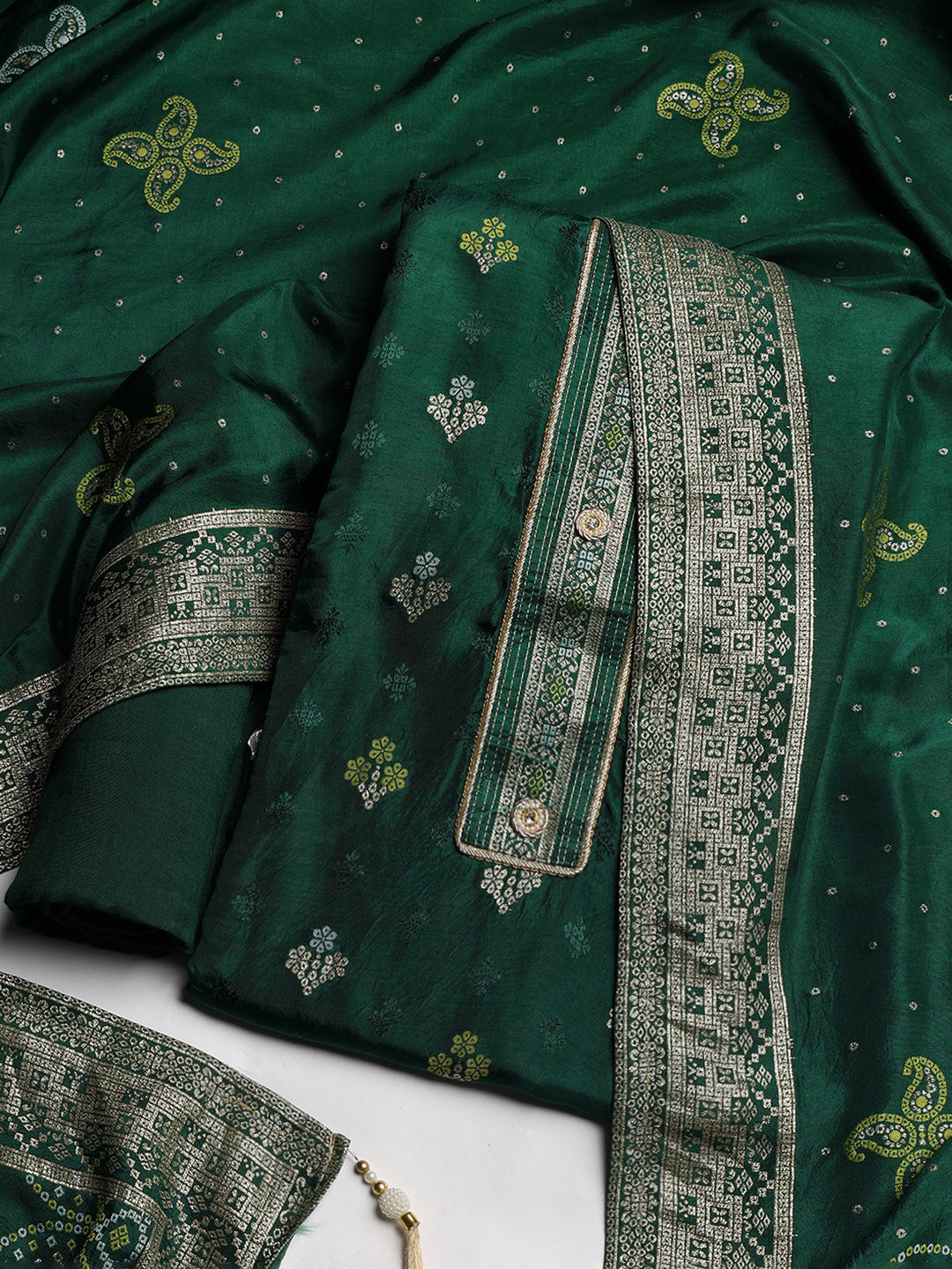 Embroidered Chanderi Unstitched Suit With Dupatta