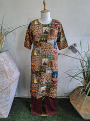 Kantha Work Cotton Blend Kurta With Pants