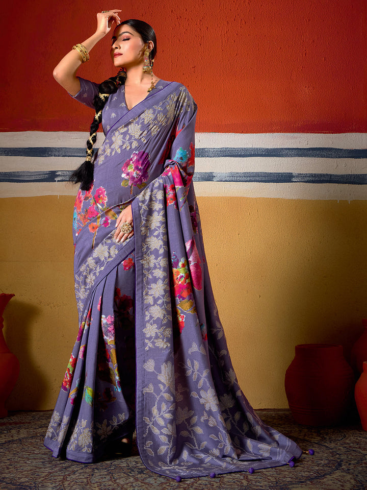 Digital Floral Printed Art Silk Saree