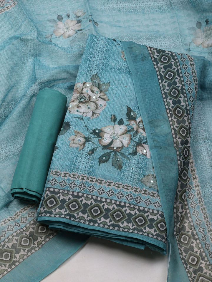 Floral Printed Linen Unstitched Suit With Dupatta