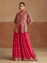 Embroidered Chinon Kurti With Gharara & Dupatta