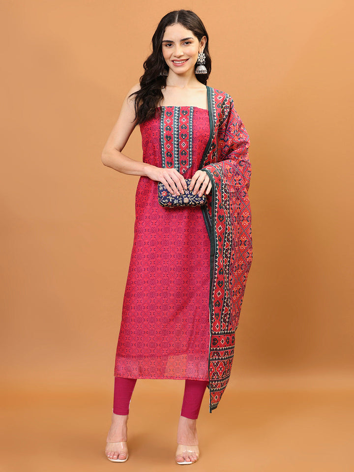 Printed Chanderi Unstitched Suit Piece With Dupatta