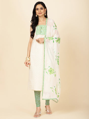 Schiffli Printed Cotton Unstitched Suit With Dupatta