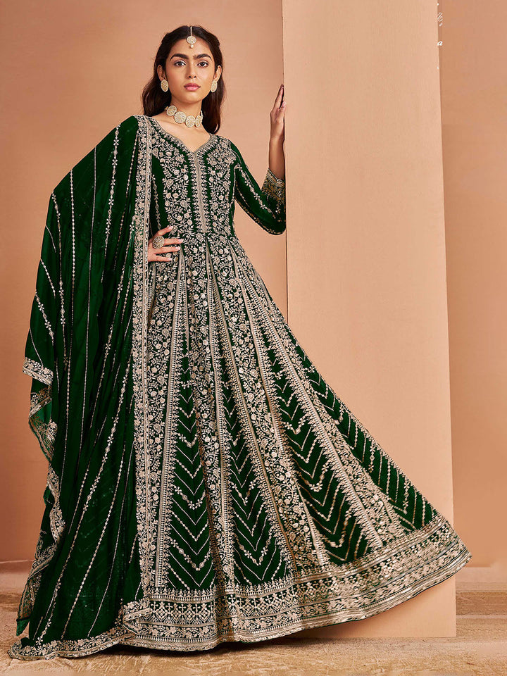 Embroidered Georgette Semi Stitched Suit With Pant &amp; Dupatta