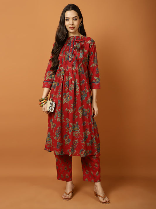 Printed Cotton Blend Kurta With Pants