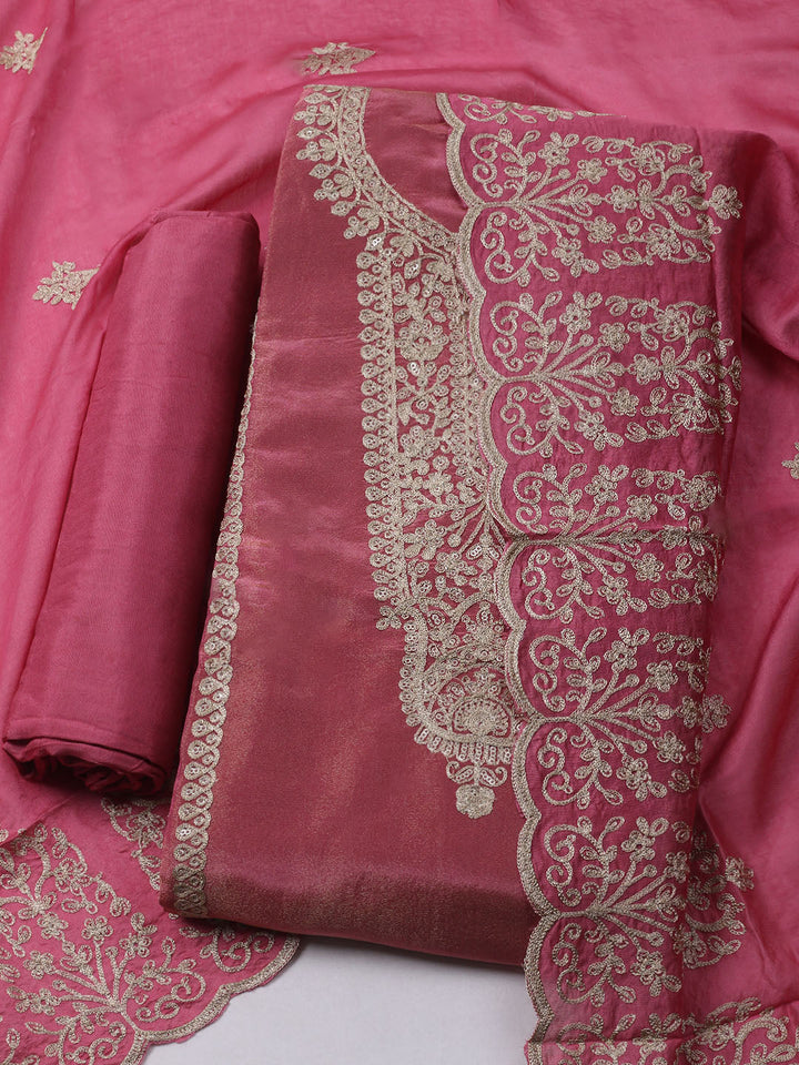 Embroidered Tissue Unstitched Kurta With Pant &amp; Dupatta