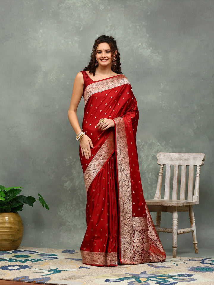 Zari Border Booti Art Silk Woven Saree