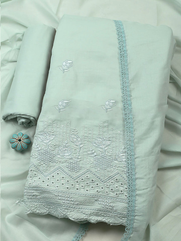 Embroidered Chanderi Unstitched Suit With Pant &amp; Dupatta