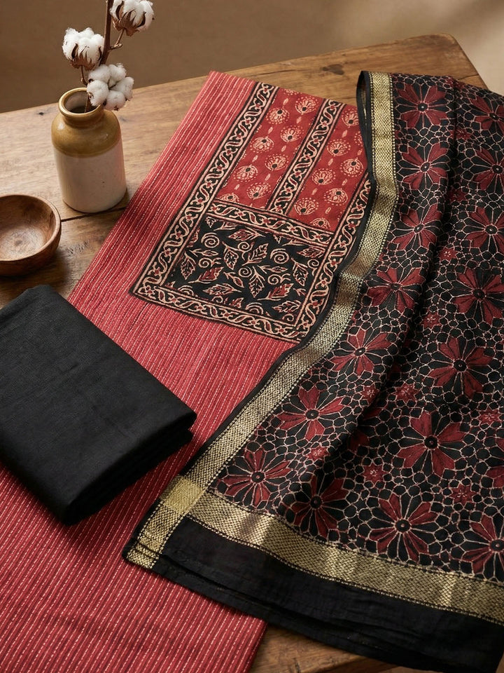 Embroidered Cotton Blend Unstitched Suit With Pant &amp; Dupatta