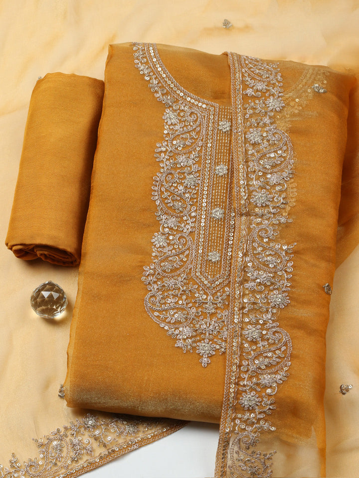 Embroidered Tissue Unstitched Suit With Pant &amp; Dupatta