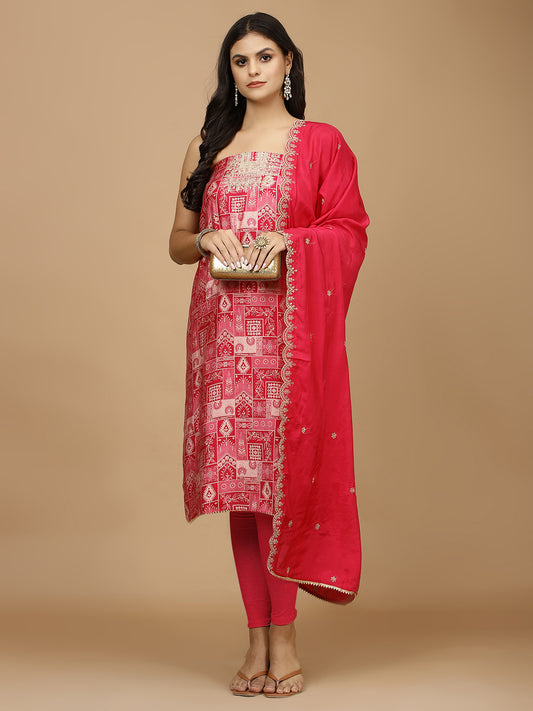 Printed Cotton Unstitched Suit With Dupatta