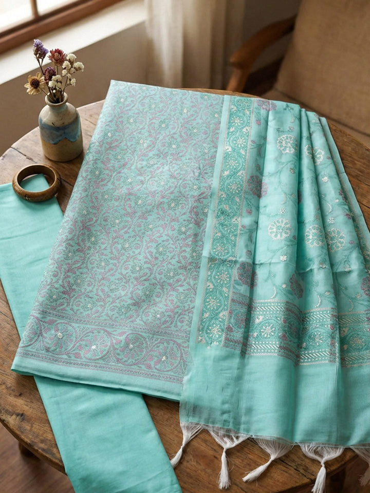 Banarasi Chanderi Unstitched Suit With Pant &amp; Dupatta