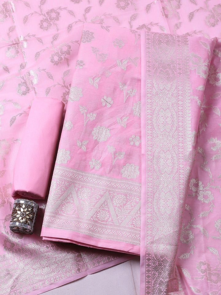 Woven Design Chanderi Unstitched Suit With Pant &amp; Dupatta