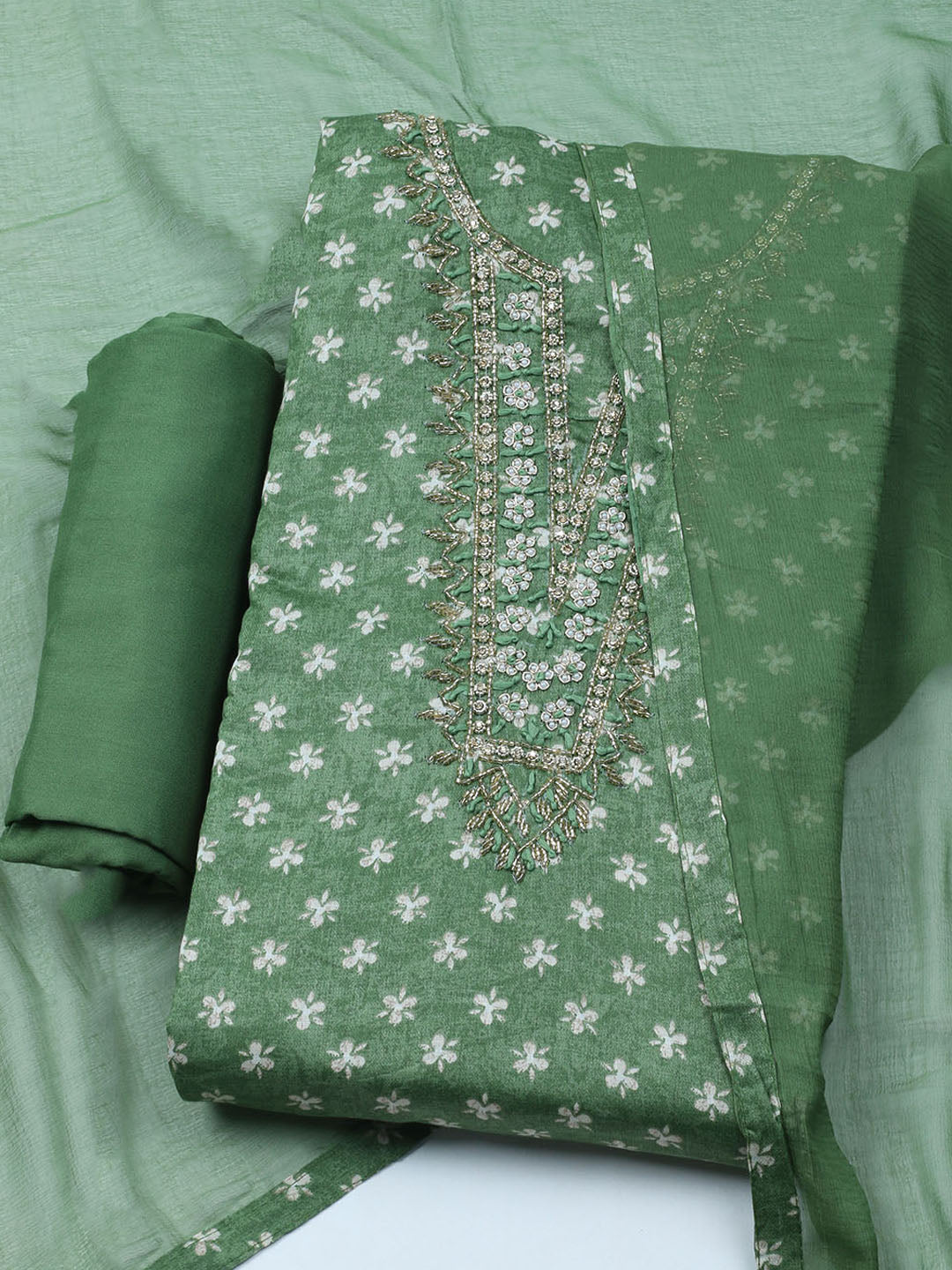 Embroidered Cotton Blend Unstitched Suit With Dupatta
