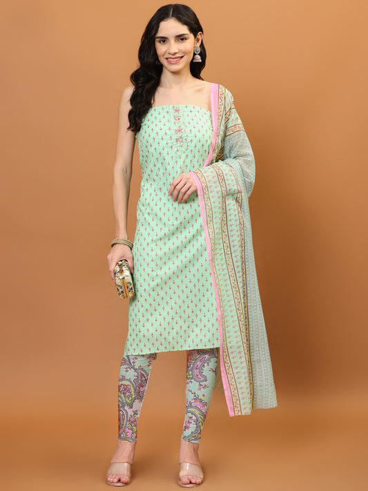 Printed Cotton Unstitched Suit Piece With Dupatta