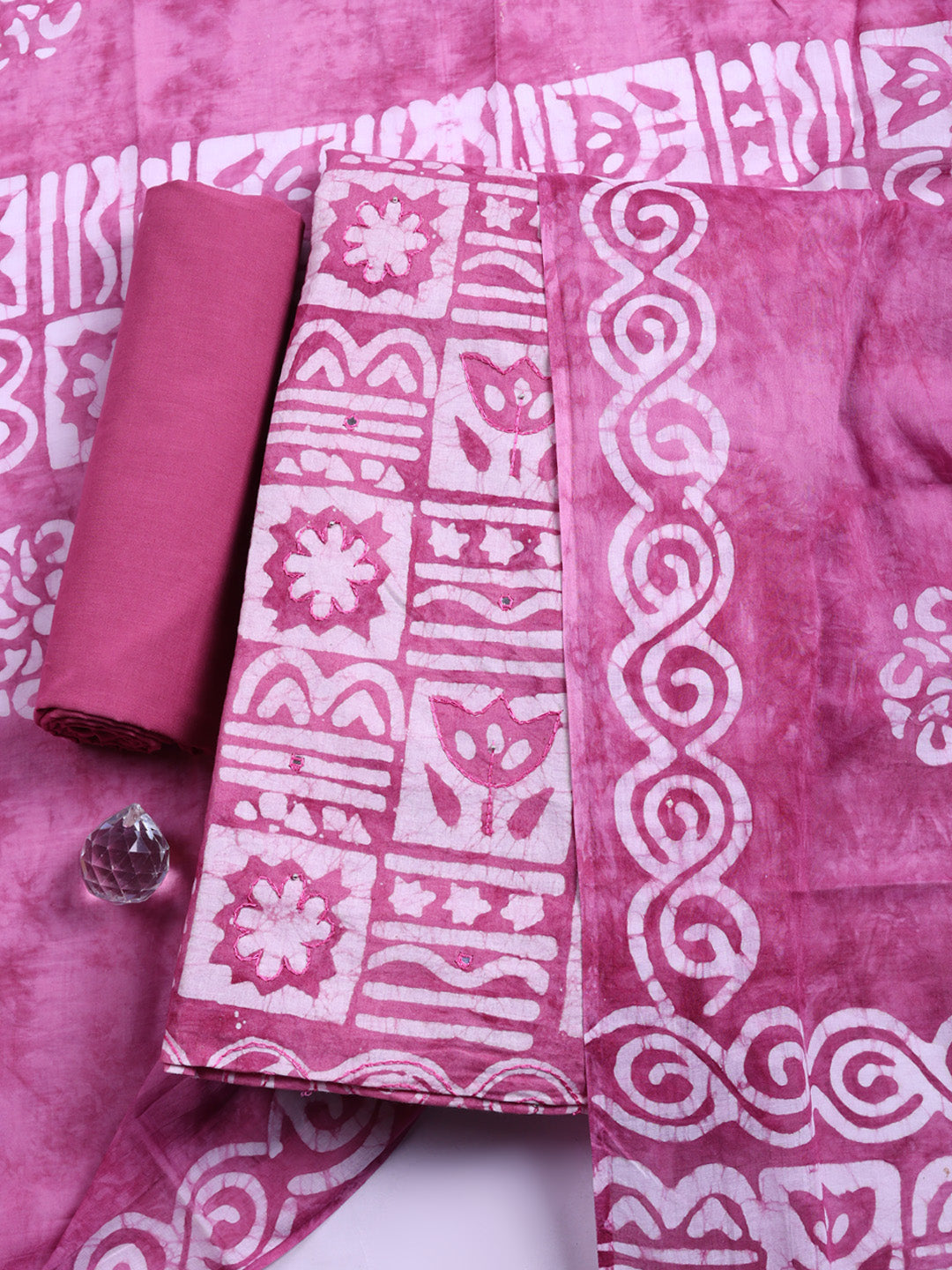 Printed Cotton Blend Unstitched Suit With Pant &amp; Dupatta