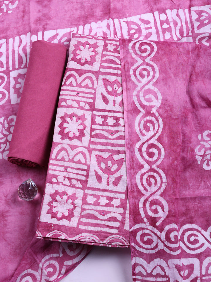 Printed Cotton Blend Unstitched Suit With Pant &amp; Dupatta