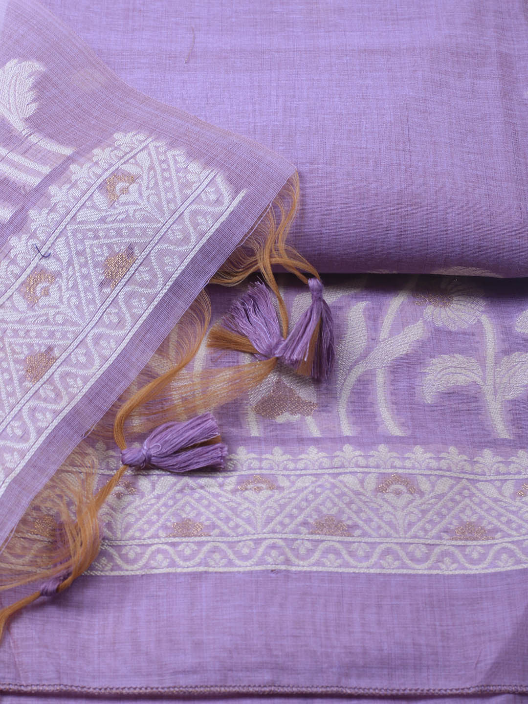 Neck Embroidery Chanderi Unstitched Suit With Dupatta