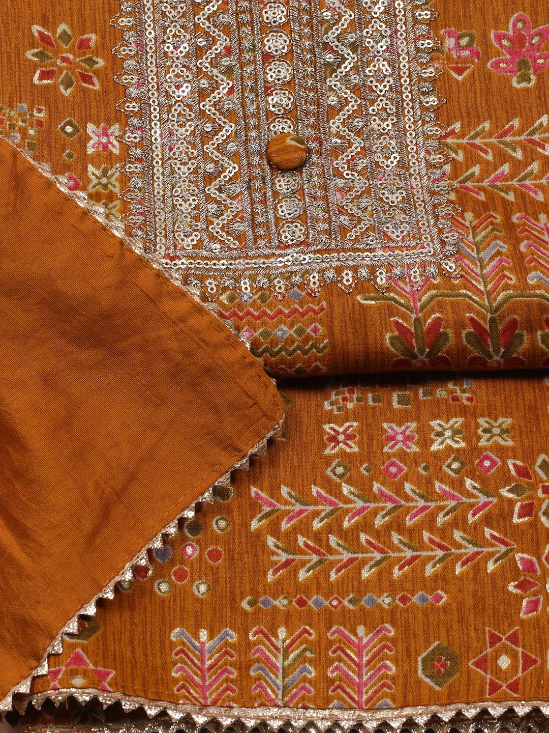 Embroidered Cotton Blend Unstitched Suit Piece With Dupatta