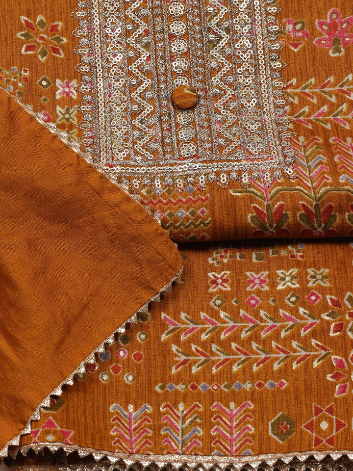 Embroidered Cotton Blend Unstitched Suit Piece With Dupatta