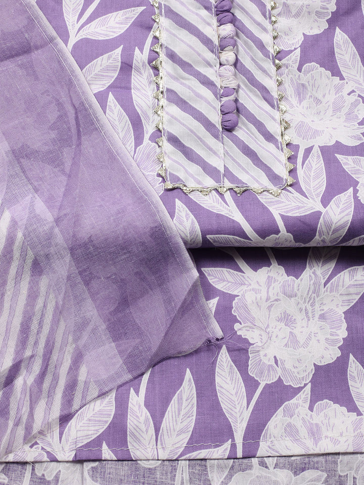 Neck Patti Cotton Blend Unstitched Suit With Dupatta