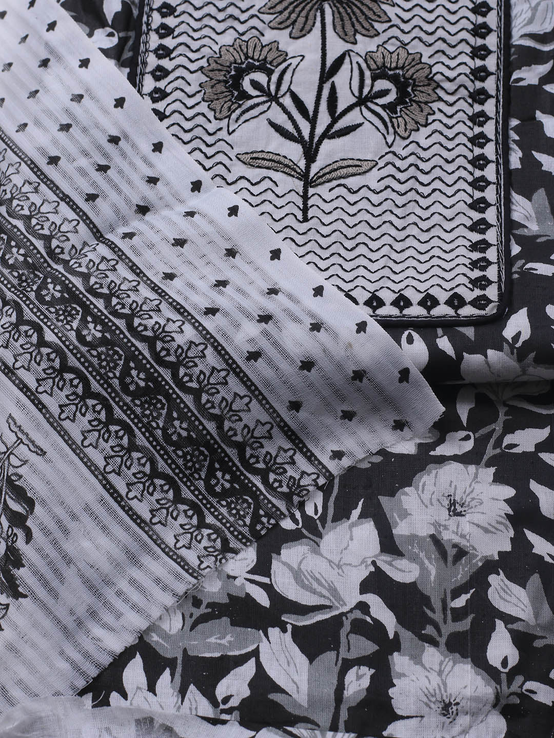 Printed Cotton Blend Unstitched Suit With Dupatta