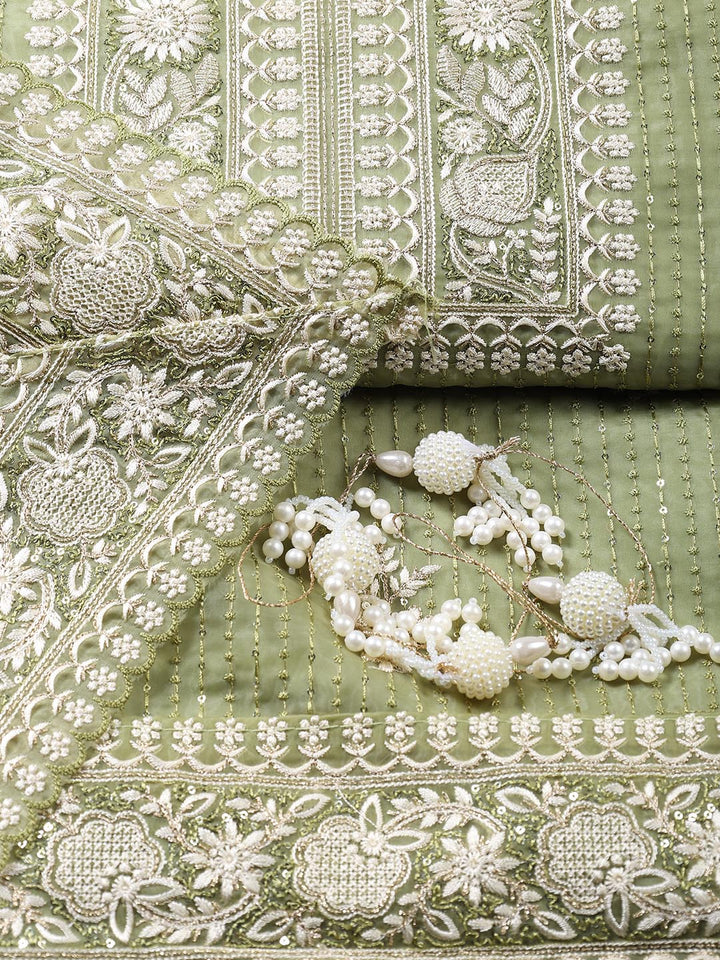Embroidered Organza Unstitched Suit Piece With Dupatta