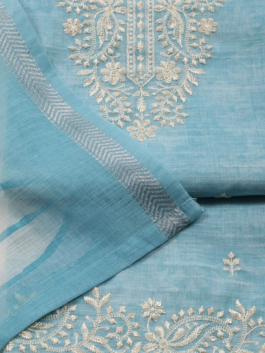 Neck Embroidered Chanderi Unstitched Suit With Dupatta