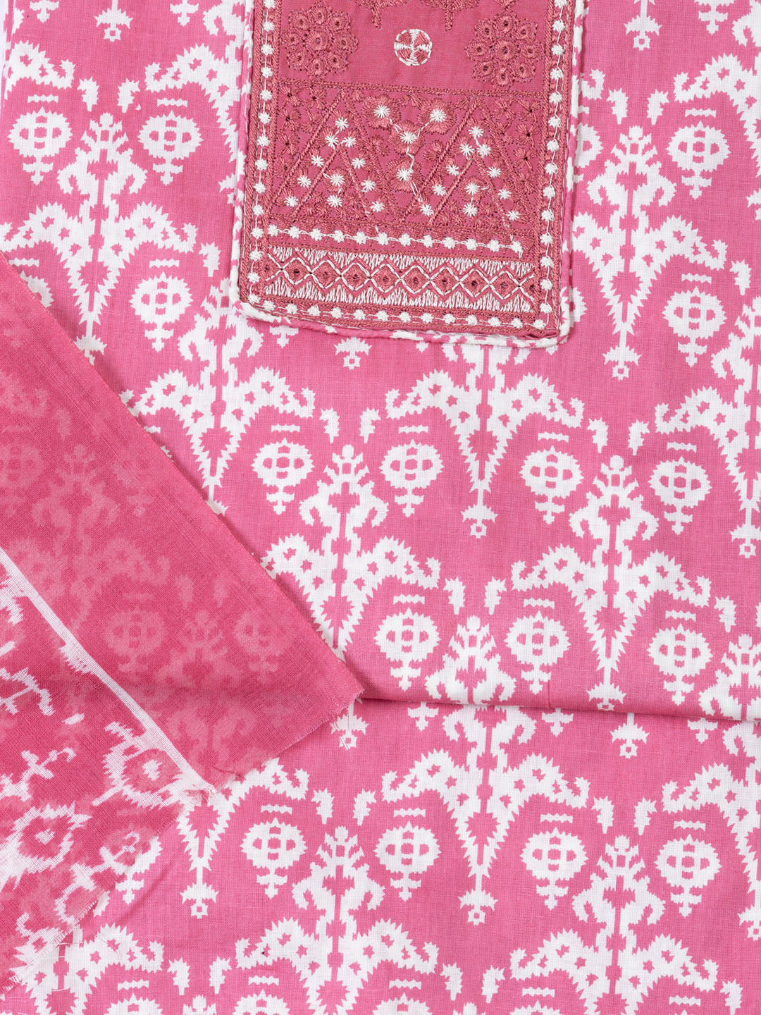 Printed Cotton Blend Unstitched Suit With Dupatta