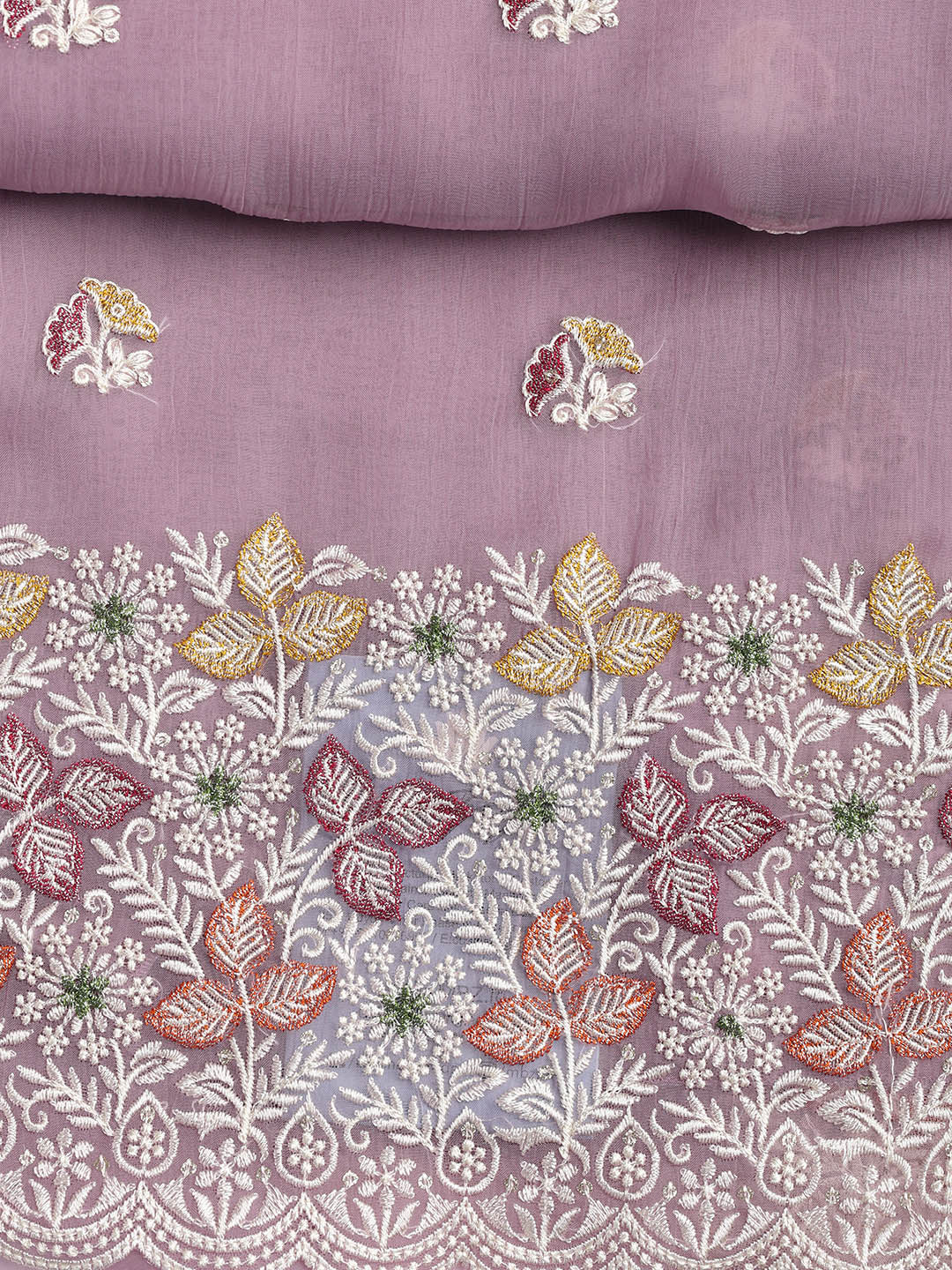 Embroidered Chinnon Unstitched Suit Piece With Dupatta
