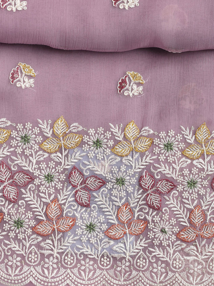 Embroidered Chinnon Unstitched Suit Piece With Dupatta